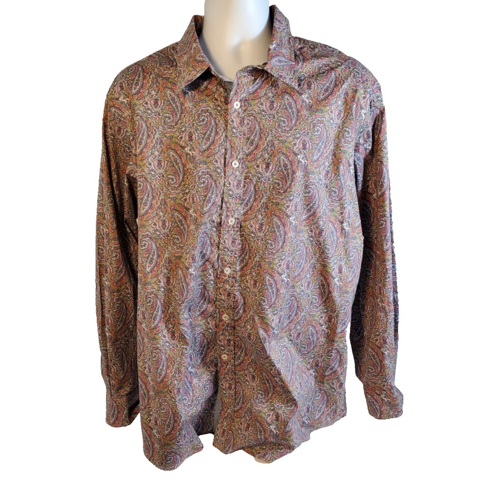 Cremieux Button Up Shirt Mens 2XL Long Sleeve Collar Paisley Stretch NWT